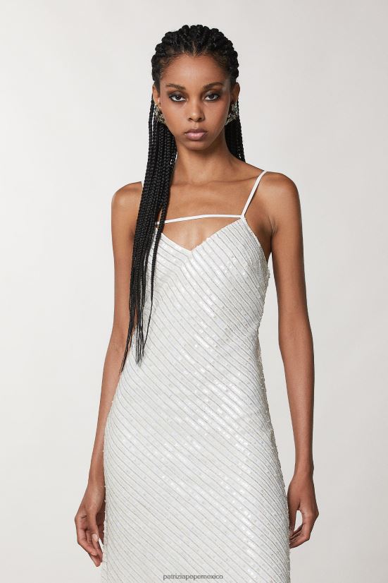 vestir mx Patrizia Pepe mujer vestido de tul ajustado blanco brillante 66024R66