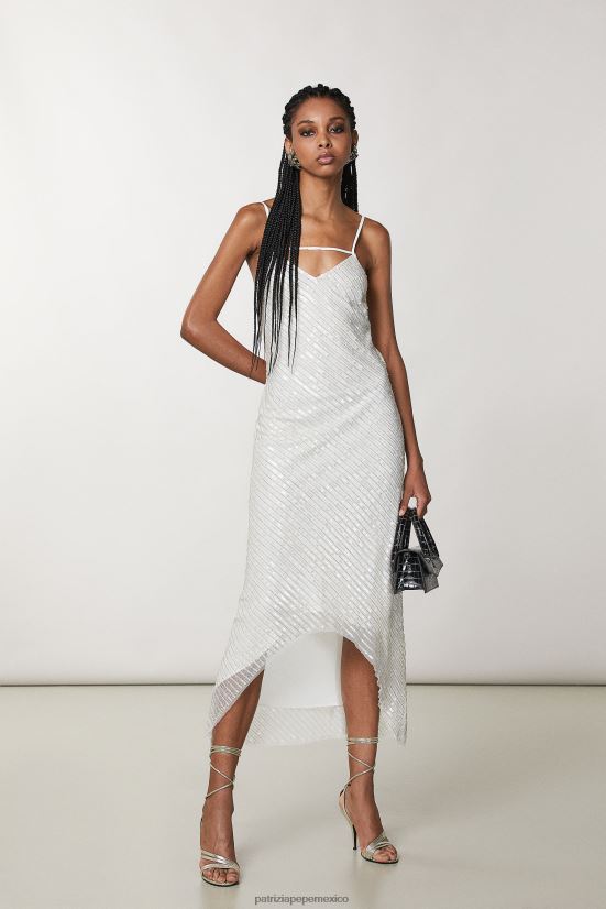 vestir mx Patrizia Pepe mujer vestido de tul ajustado blanco brillante 66024R66