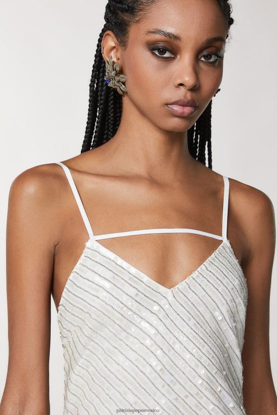 vestir mx Patrizia Pepe mujer vestido de tul ajustado blanco brillante 66024R66