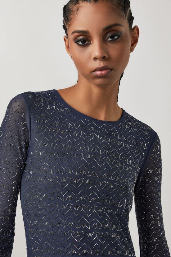 vestir mx Patrizia Pepe mujer vestido de tul con strass monograma azul y strass 66024R362