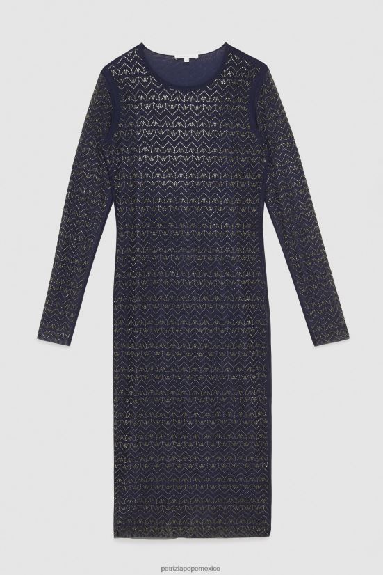 vestir mx Patrizia Pepe mujer vestido de tul con strass monograma azul y strass 66024R362