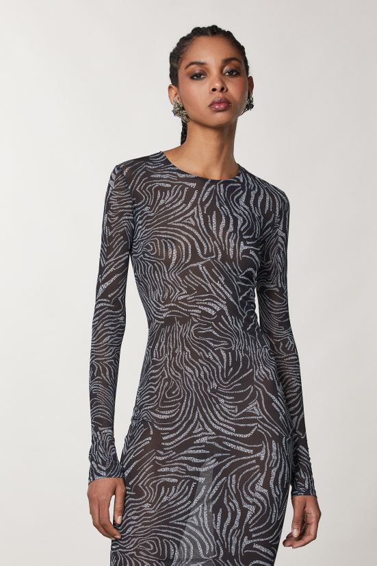 vestir mx Patrizia Pepe mujer vestido largo de tul elástico logotipo negro 66024R117