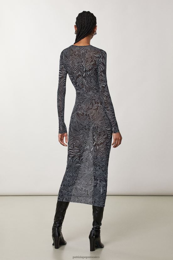 vestir mx Patrizia Pepe mujer vestido largo de tul elástico logotipo negro 66024R117