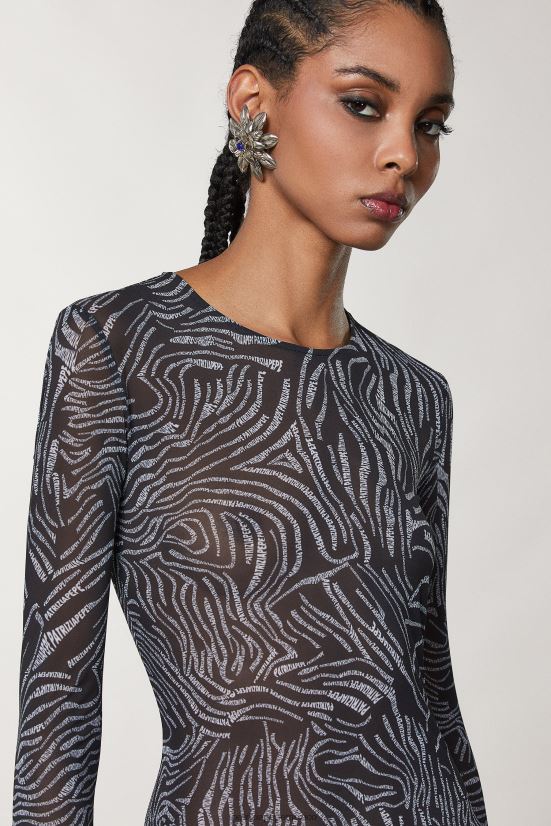 vestir mx Patrizia Pepe mujer vestido largo de tul elástico logotipo negro 66024R117