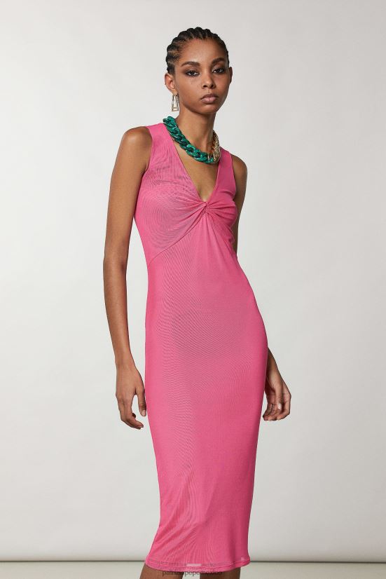vestir mx Patrizia Pepe mujer vestido midi con detalle de nudo pétalo fucsia 66024R246
