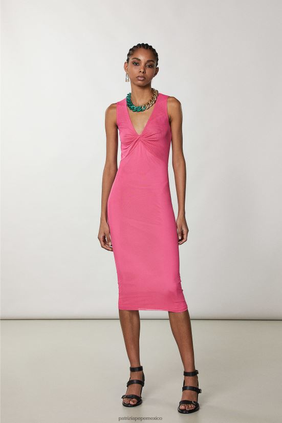 vestir mx Patrizia Pepe mujer vestido midi con detalle de nudo pétalo fucsia 66024R246