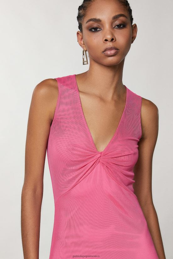 vestir mx Patrizia Pepe mujer vestido midi con detalle de nudo pétalo fucsia 66024R246