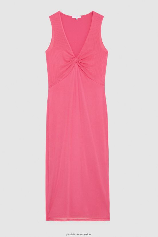 vestir mx Patrizia Pepe mujer vestido midi con detalle de nudo pétalo fucsia 66024R246