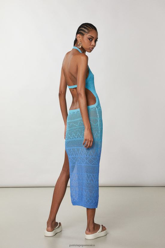vestir mx Patrizia Pepe mujer vestido midi de algodón tejido a crochet degradación azul/verde 66024R689