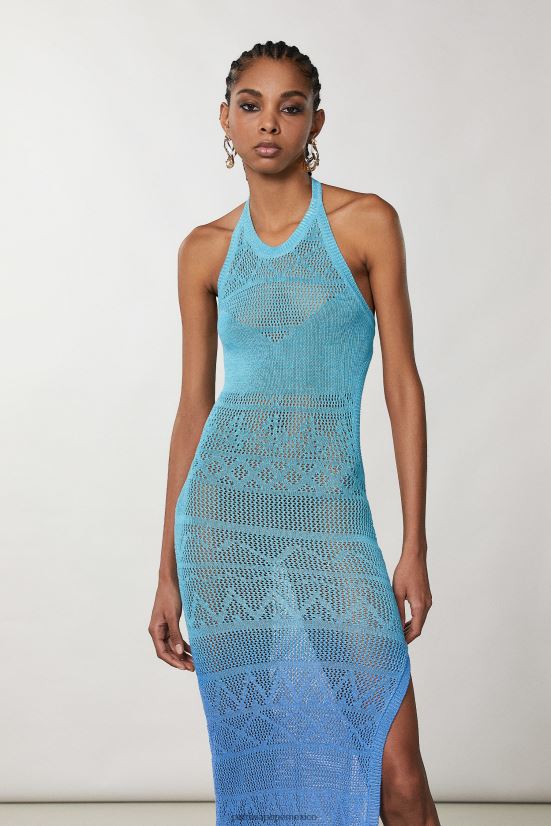 vestir mx Patrizia Pepe mujer vestido midi de algodón tejido a crochet degradación azul/verde 66024R689