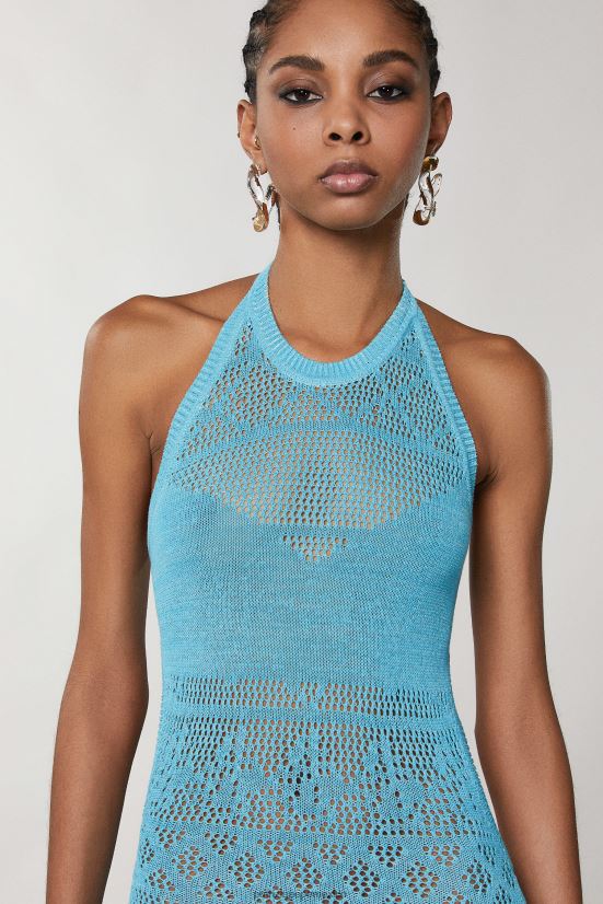 vestir mx Patrizia Pepe mujer vestido midi de algodón tejido a crochet degradación azul/verde 66024R689