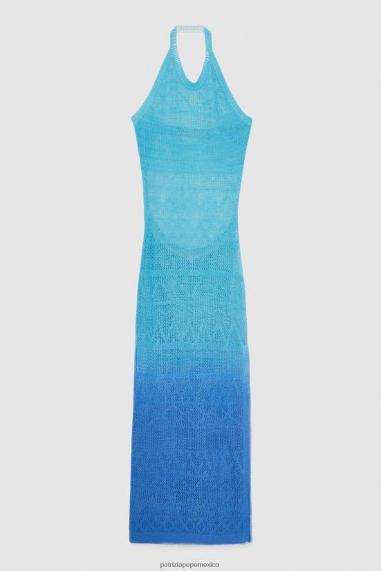 vestir mx Patrizia Pepe mujer vestido midi de algodón tejido a crochet degradación azul/verde 66024R689