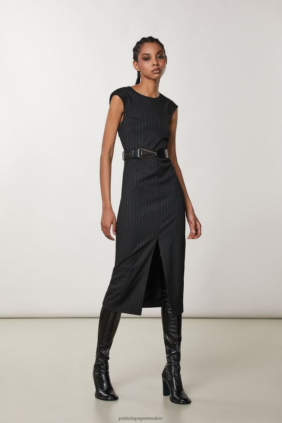 vestir mx Patrizia Pepe mujer vestido midi de franela rayas negras 66024R113