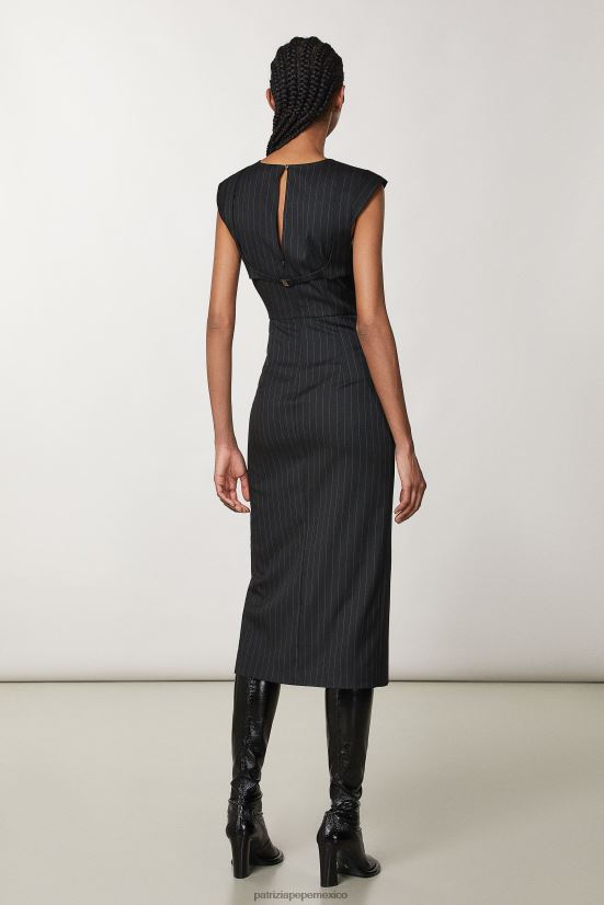 vestir mx Patrizia Pepe mujer vestido midi de franela rayas negras 66024R113
