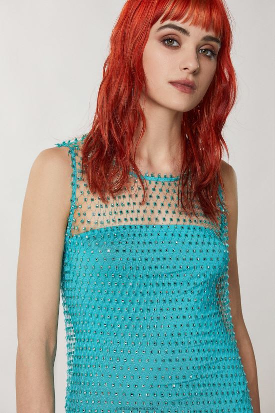 vestir mx Patrizia Pepe mujer vestido midi de malla con strass agua cristal brillante 66024R209