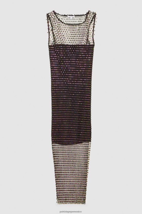vestir mx Patrizia Pepe mujer vestido midi de malla con strass multicolor oscuro brillante 66024R339