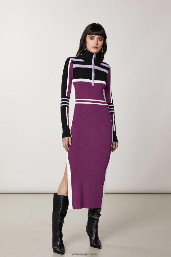 vestir mx Patrizia Pepe mujer vestido midi de punto con cuello alto motociclista morado 66024R452