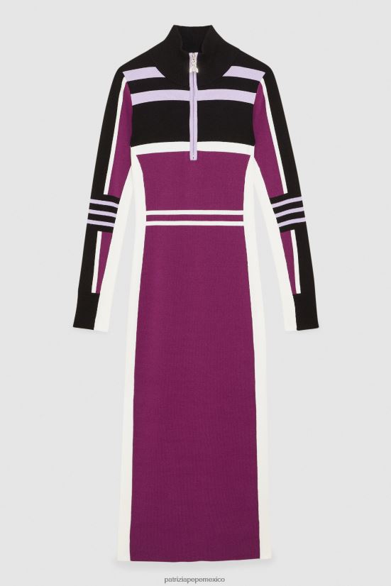 vestir mx Patrizia Pepe mujer vestido midi de punto con cuello alto motociclista morado 66024R452