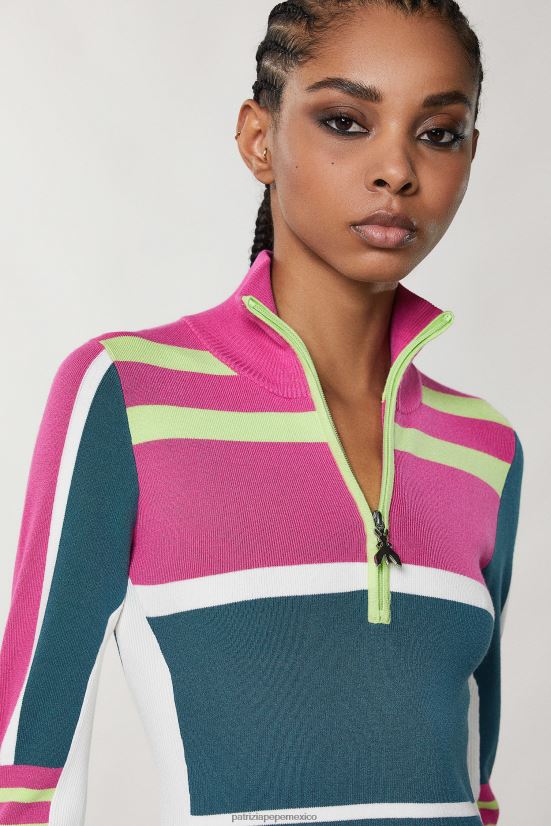 vestir mx Patrizia Pepe mujer vestido midi de punto con cuello alto verde motociclista 66024R449