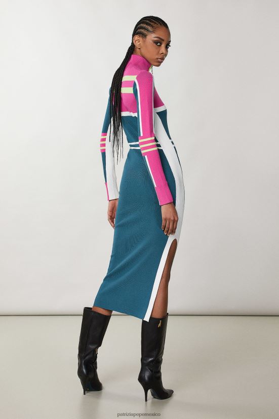 vestir mx Patrizia Pepe mujer vestido midi de punto con cuello alto verde motociclista 66024R449