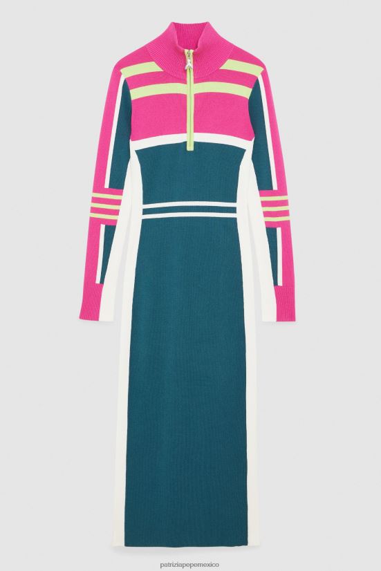 vestir mx Patrizia Pepe mujer vestido midi de punto con cuello alto verde motociclista 66024R449
