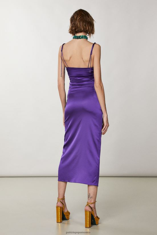 vestir mx Patrizia Pepe mujer vestido midi de satén violeta sexy 66024R342