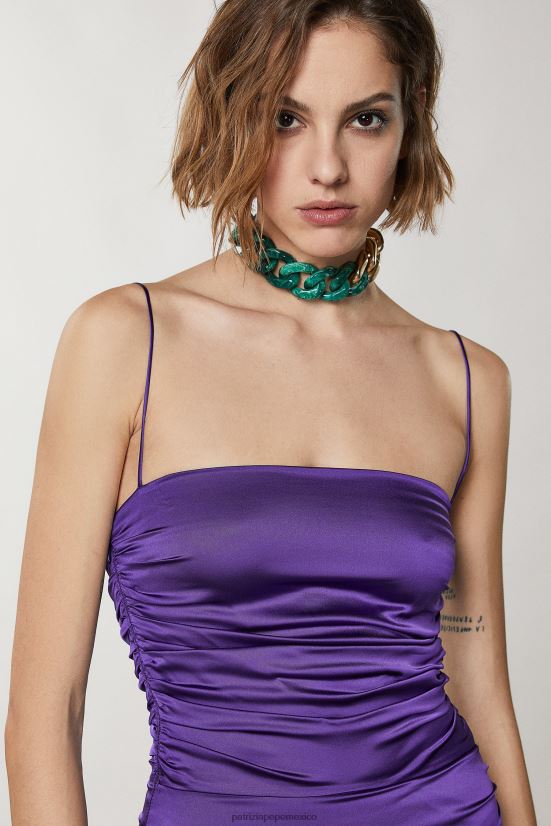vestir mx Patrizia Pepe mujer vestido midi de satén violeta sexy 66024R342
