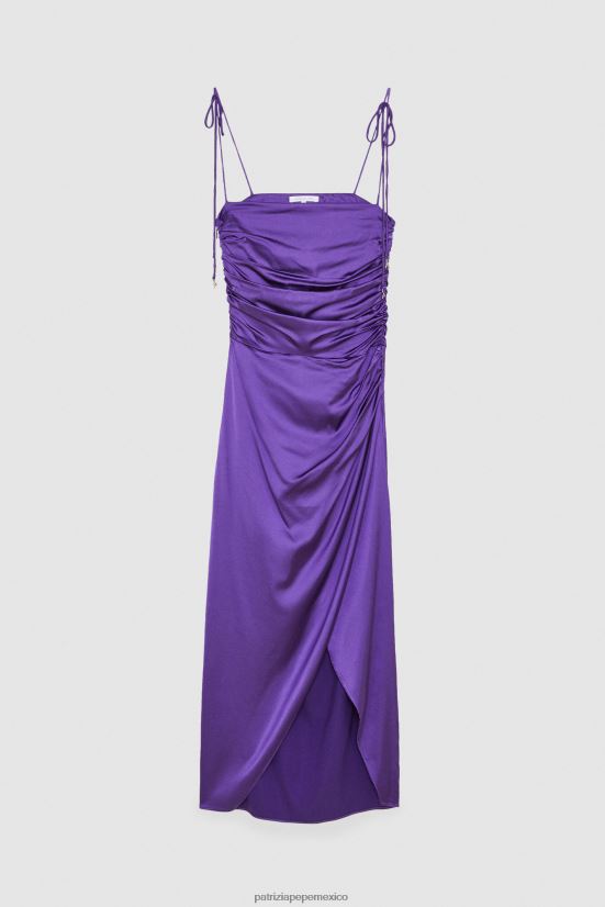 vestir mx Patrizia Pepe mujer vestido midi de satén violeta sexy 66024R342