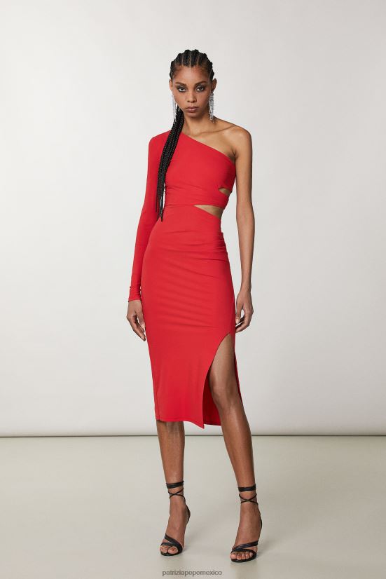 vestir mx Patrizia Pepe mujer vestido midi de un solo hombro rojo atractivo 66024R250