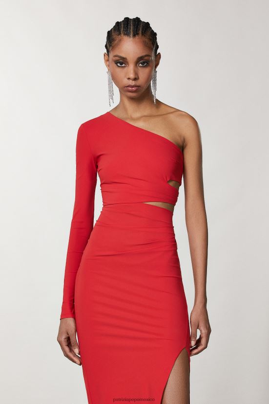 vestir mx Patrizia Pepe mujer vestido midi de un solo hombro rojo atractivo 66024R250