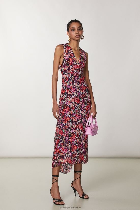 vestir mx Patrizia Pepe mujer vestido midi de viscosa flor roja marciana 66024R56