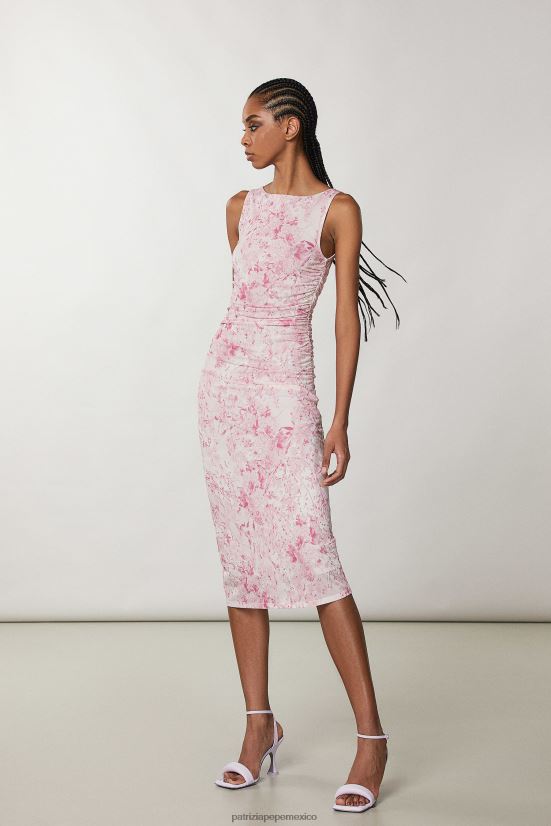 vestir mx Patrizia Pepe mujer vestido midi fruncido flor rosa 66024R251