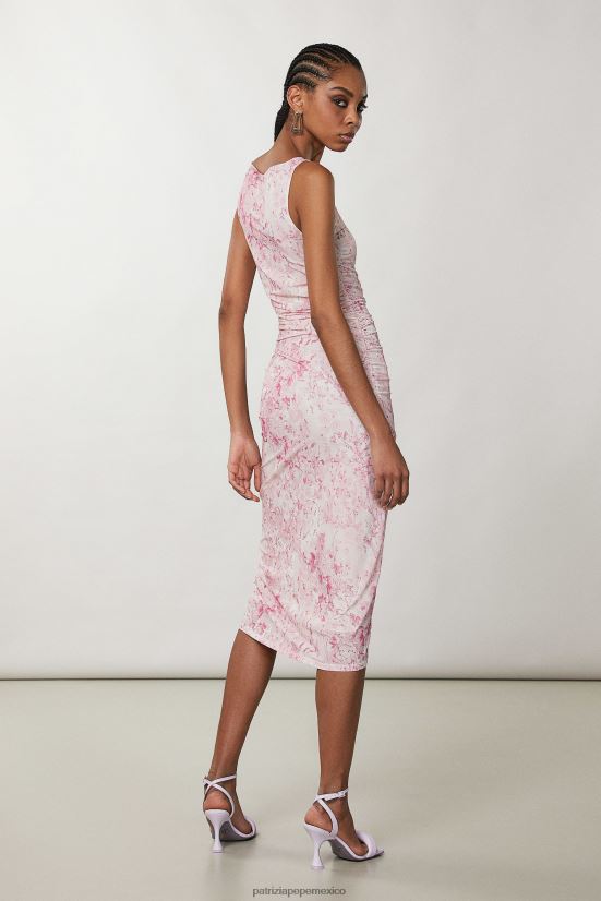 vestir mx Patrizia Pepe mujer vestido midi fruncido flor rosa 66024R251