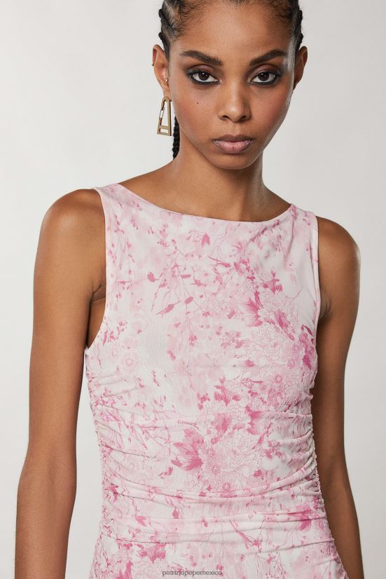 vestir mx Patrizia Pepe mujer vestido midi fruncido flor rosa 66024R251