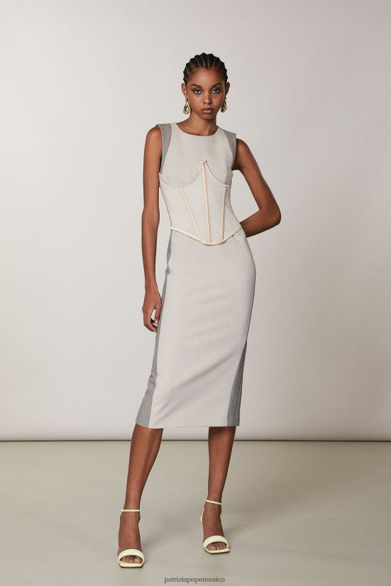 vestir mx Patrizia Pepe mujer vestido midi sin mangas mezcla natural 66024R423