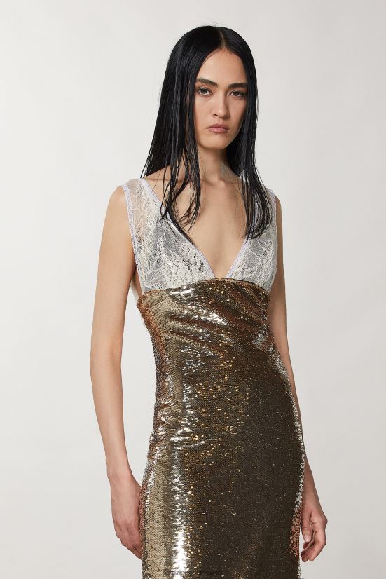 vestir mx Patrizia Pepe mujer vestido tubo de tul y encaje martini beige/dorado 66024R271