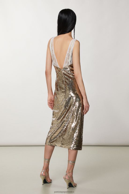 vestir mx Patrizia Pepe mujer vestido tubo de tul y encaje martini beige/dorado 66024R271
