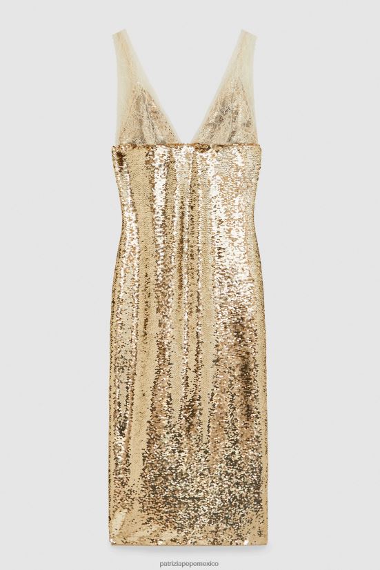 vestir mx Patrizia Pepe mujer vestido tubo de tul y encaje martini beige/dorado 66024R271