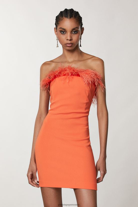 vestir mx Patrizia Pepe mujer mini vestido tubo con plumas naranja solar 66024R74