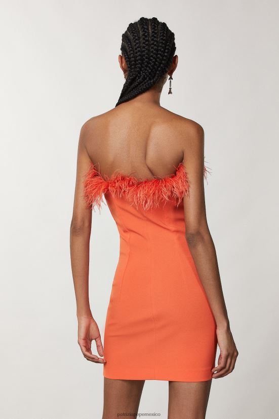 vestir mx Patrizia Pepe mujer mini vestido tubo con plumas naranja solar 66024R74