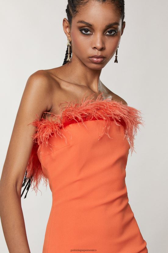 vestir mx Patrizia Pepe mujer mini vestido tubo con plumas naranja solar 66024R74