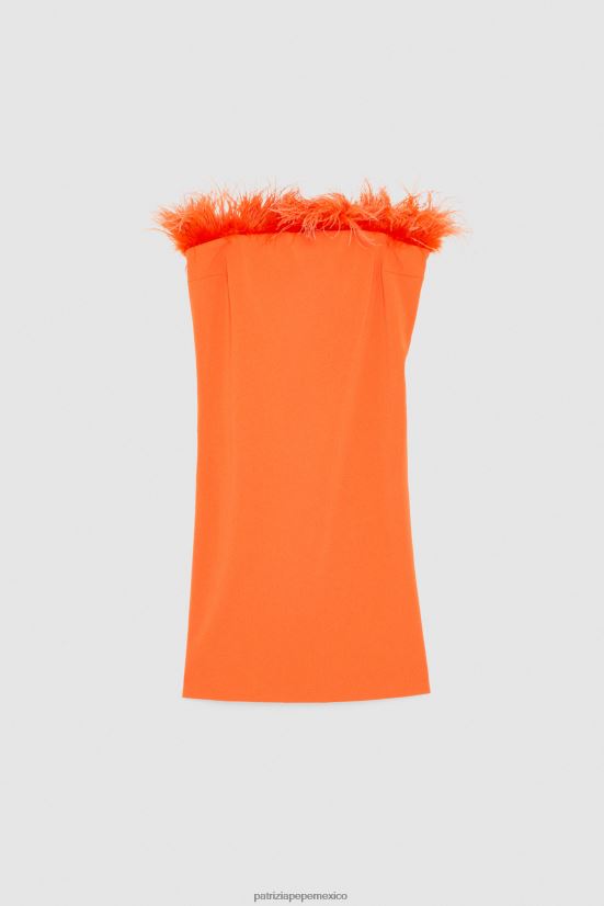 vestir mx Patrizia Pepe mujer mini vestido tubo con plumas naranja solar 66024R74