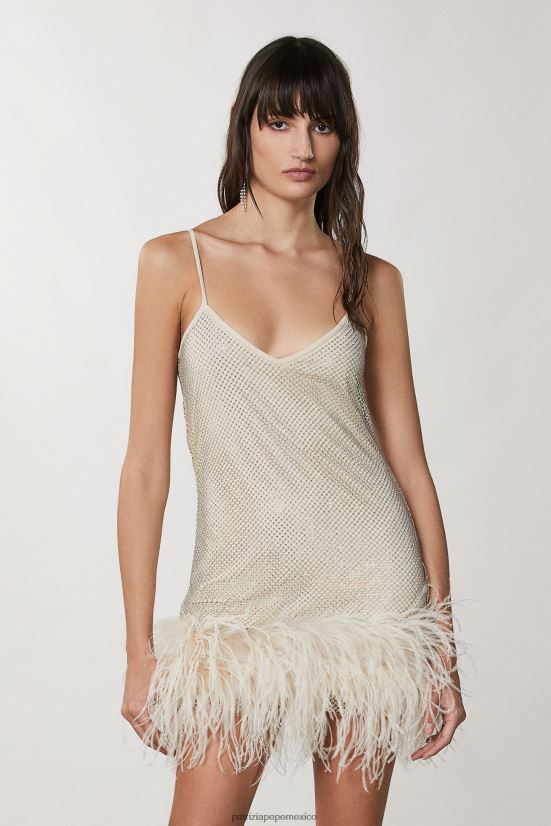 vestir mx Patrizia Pepe mujer minivestido de malla con pedrería martini beige 66024R274