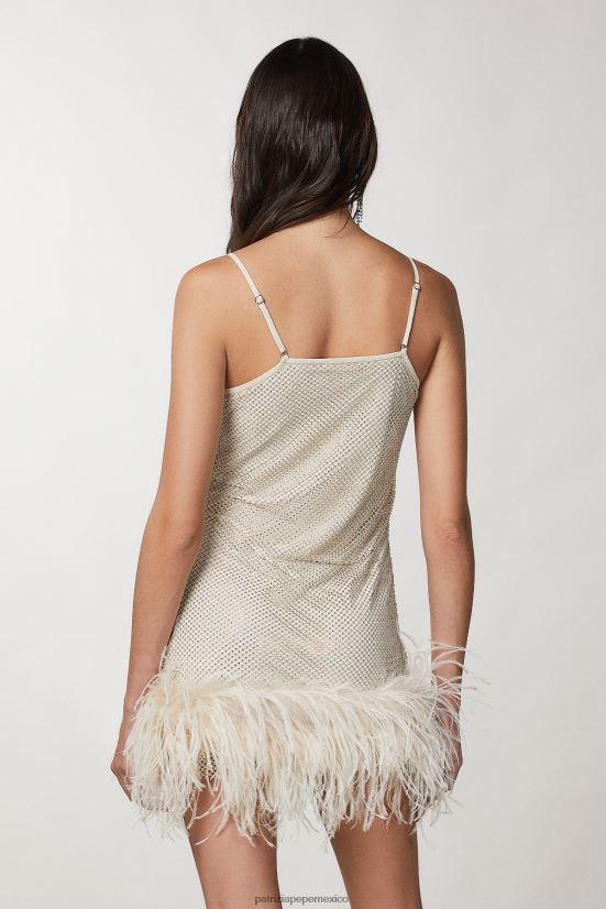 vestir mx Patrizia Pepe mujer minivestido de malla con pedrería martini beige 66024R274