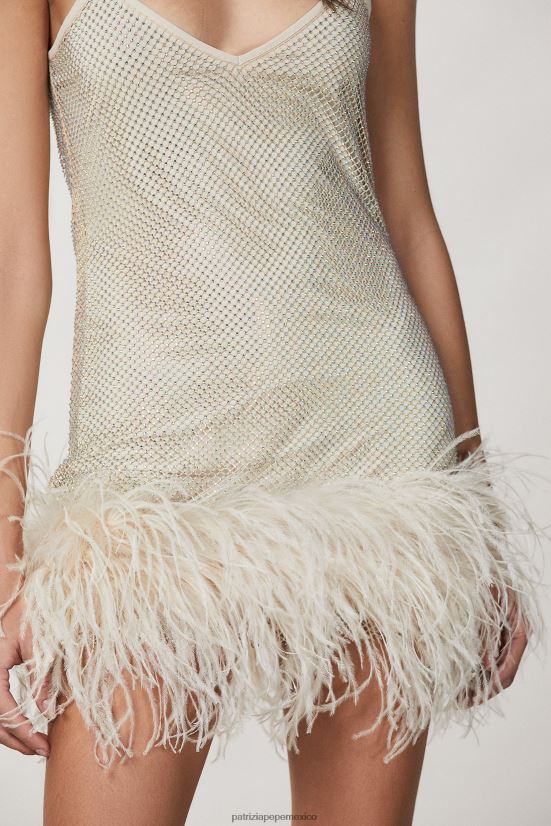 vestir mx Patrizia Pepe mujer minivestido de malla con pedrería martini beige 66024R274
