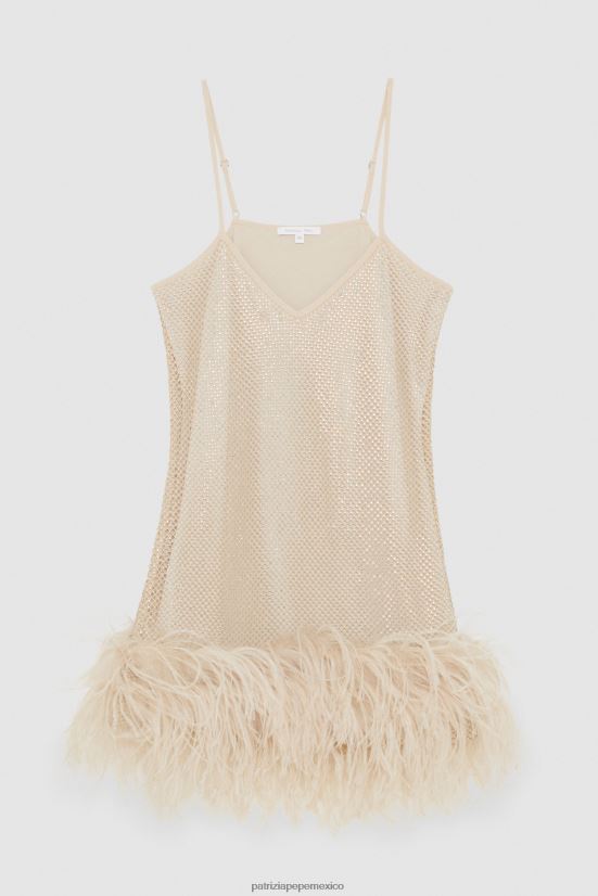 vestir mx Patrizia Pepe mujer minivestido de malla con pedrería martini beige 66024R274
