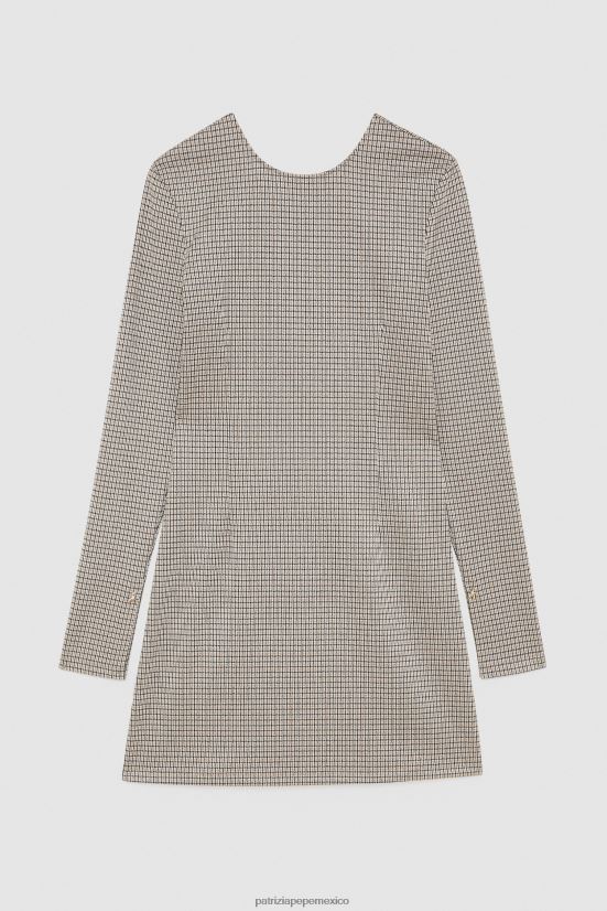 vestir mx Patrizia Pepe mujer minivestido de manga larga beige/negro 66024R482