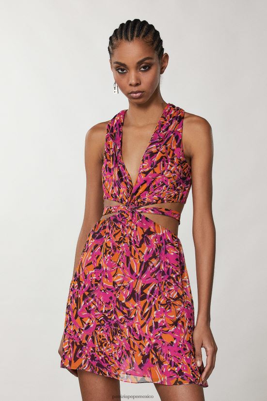 vestir mx Patrizia Pepe mujer vestido con abertura en la cintura naranja jugosa abstracta 66024R243