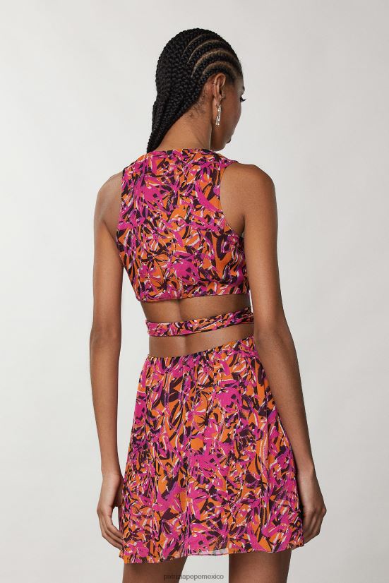 vestir mx Patrizia Pepe mujer vestido con abertura en la cintura naranja jugosa abstracta 66024R243