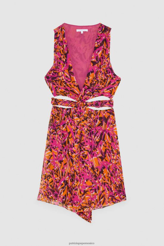 vestir mx Patrizia Pepe mujer vestido con abertura en la cintura naranja jugosa abstracta 66024R243